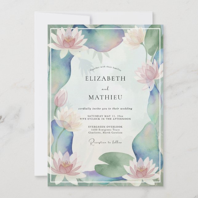 Invitation Mariage au lotus aqua pêche eucalyptus (Devant)