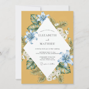 Invitation Mariage au Lys Azur et Moutarde