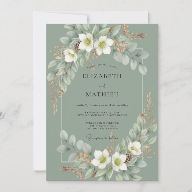Invitation Mariage au Lys Blanc Céladon (Devant)