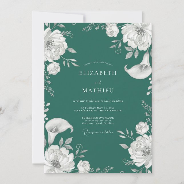 Invitation Mariage au Lys calla Épinette noire (Devant)