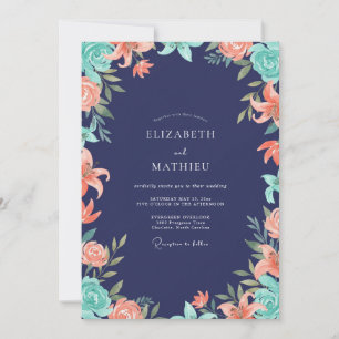 Invitation Mariage au Lys Corail Indigo
