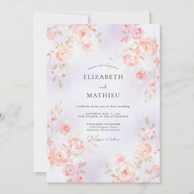 Invitation Mariage au Lys Coral Rose (Devant)