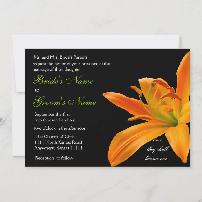 Invitation Mariage au lys orange (Devant)