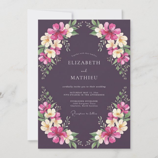 Invitation Mariage au lys violet profond (Devant)