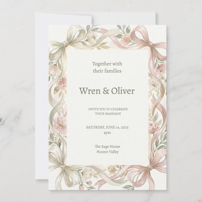 Invitation Mariage au Magnolia Rose (Devant)
