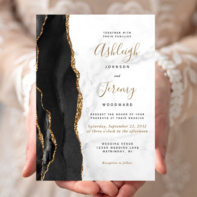Invitation Mariage au marbre d'agate or noir (Créateur téléchargé)