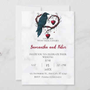 Invitation Mariage au Marbre du Cœur de Branche de Corbeau