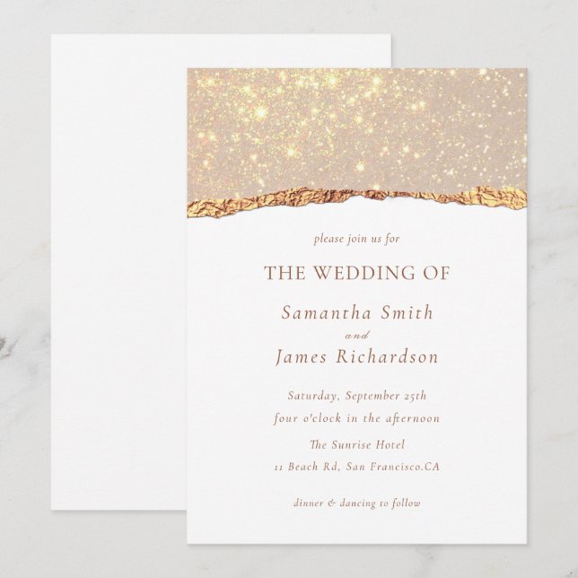 Invitation Mariage au marbre pailleté or blanc  (Devant / Derrière)