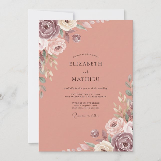 Invitation Mariage au Mauve Atténué Ranunculus Eucalyptus (Devant)