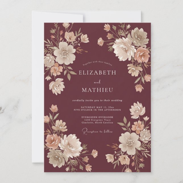 Invitation Mariage au Merlot Ranunculus Eucalyptus (Devant)