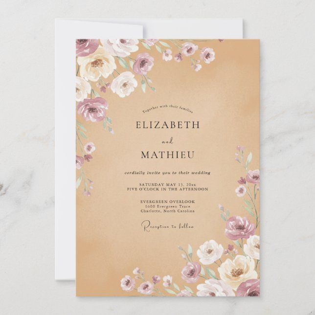 Invitation Mariage au miel, prune, renoncule et eucalyptus (Devant)