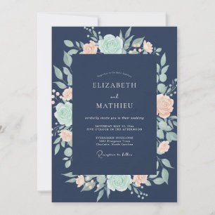 Invitation Mariage au milieu de la nuit au corail et eucalypt