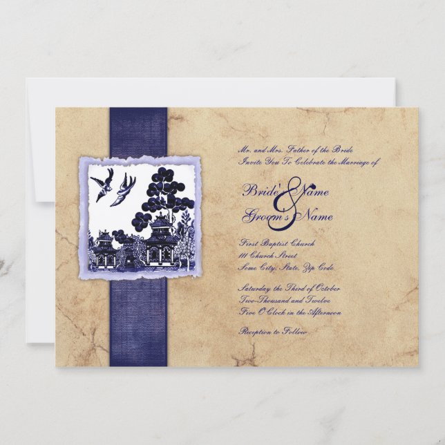 Invitation Mariage au millésime Inséparable bleu et ivoire (Devant)