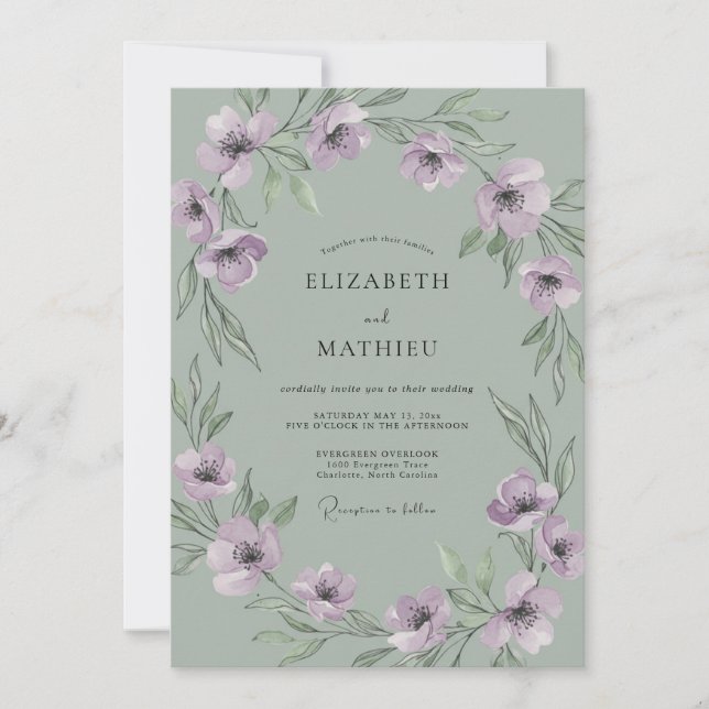 Invitation Mariage au Mint Anémone Lilas (Devant)
