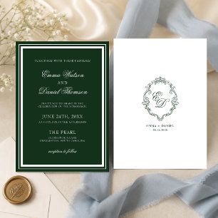 Invitation Mariage au monogramme classique vert émeraude
