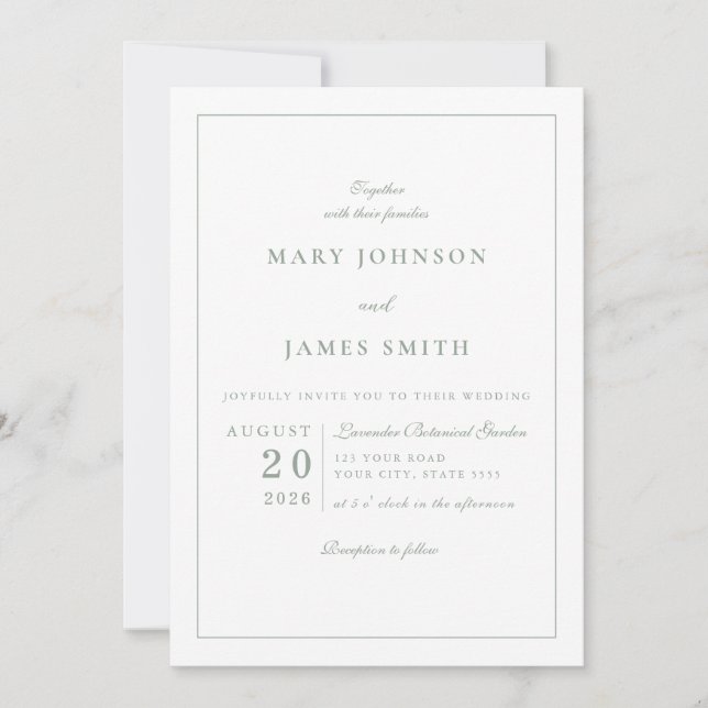 Invitation Mariage au monogramme de crête formel vert sauge (Devant)