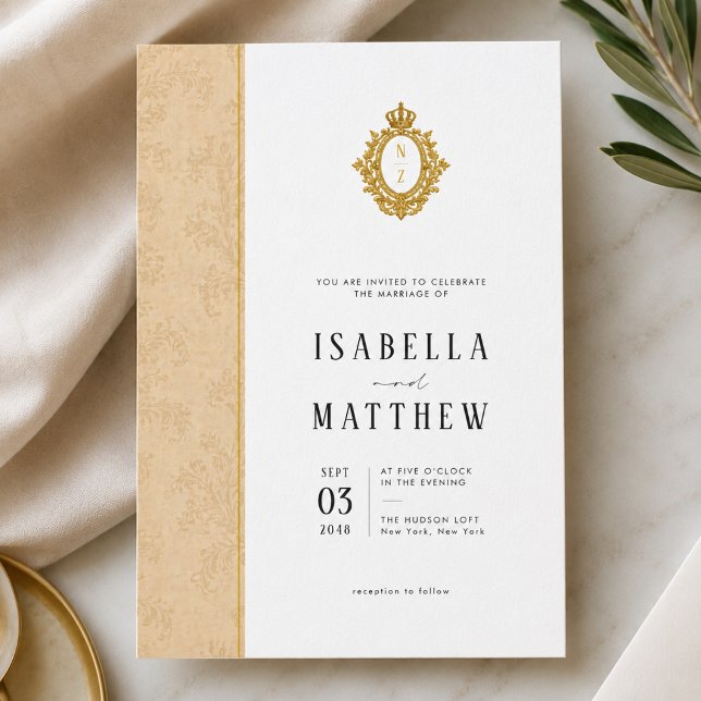 Invitation Mariage au monogramme de la crête dorée formelle f (Créateur téléchargé)