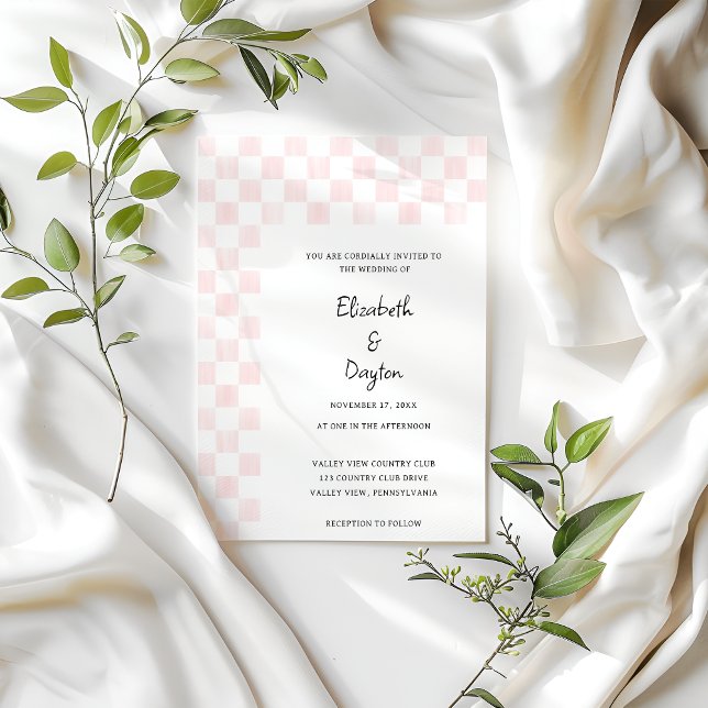 Invitation Mariage au motif damier rose peint (Créateur téléchargé)