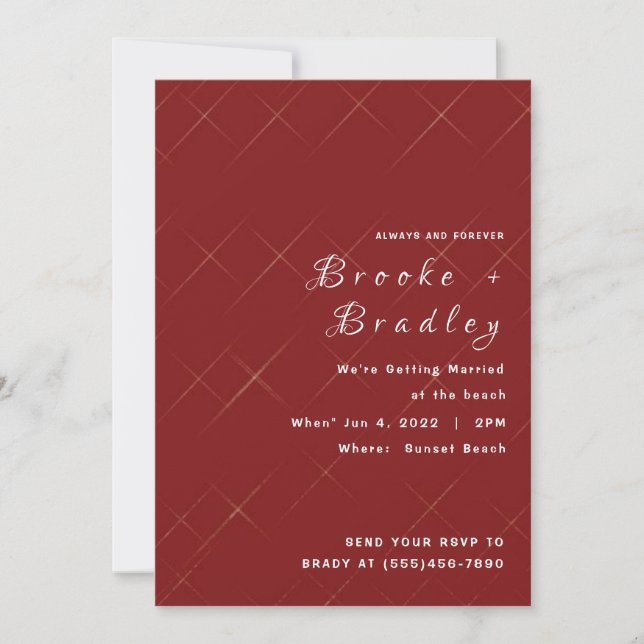 Invitation Mariage au motif diamant rouge profond (Devant)