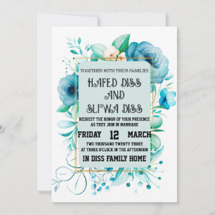 Invitation Mariage au motif floral bleu marine