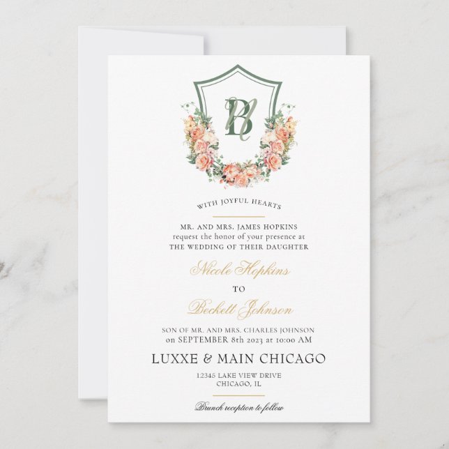 Invitation Mariage au motif floral de pêche (Devant)