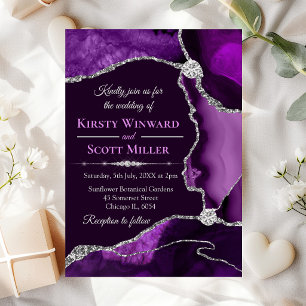 Invitation Mariage au paillettes violettes et argentées d'aga
