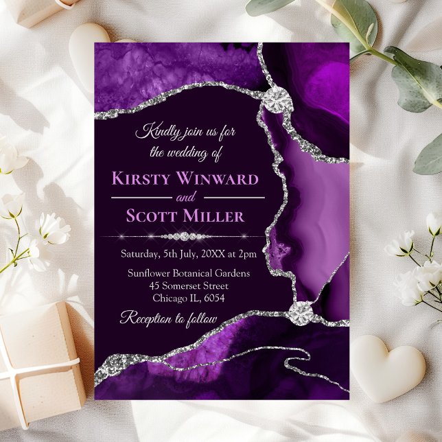Invitation Mariage au paillettes violettes et argentées d'aga (Créateur téléchargé)