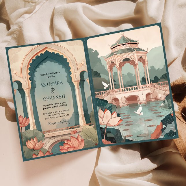 Invitation Mariage au palais indien rustique avec un étang de (Créateur téléchargé)