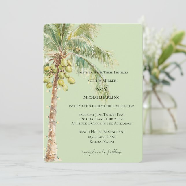 Invitation Mariage au palmier tropical vert   (Debout devant)