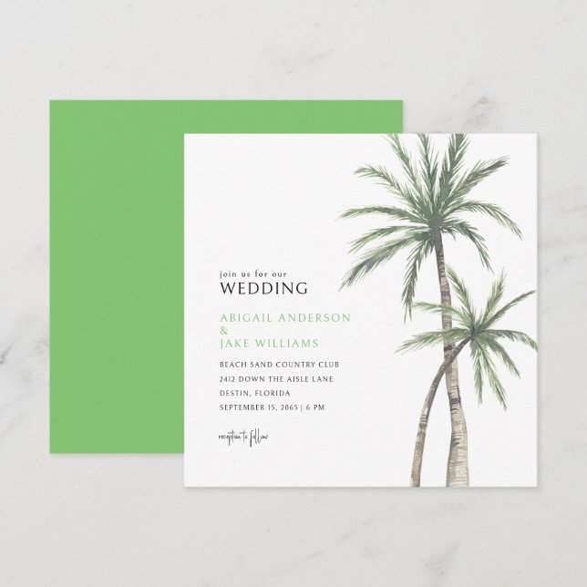Invitation Mariage au palmier vert citron (Devant / Derrière)