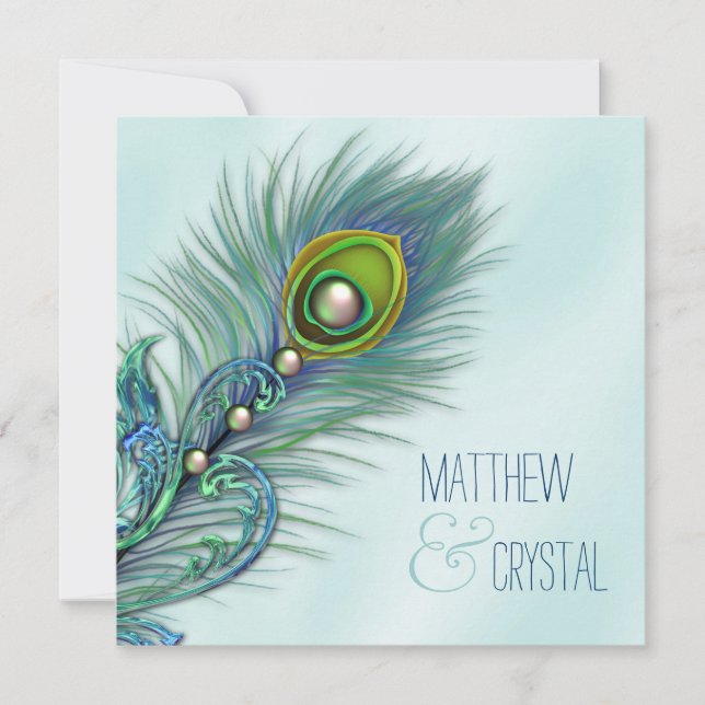 Invitation Mariage au paon bleu sarcelle et violet (Devant)