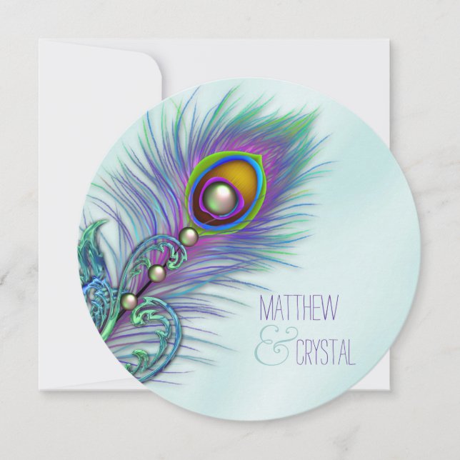 Invitation Mariage au paon bleu sarcelle et violet (Devant)