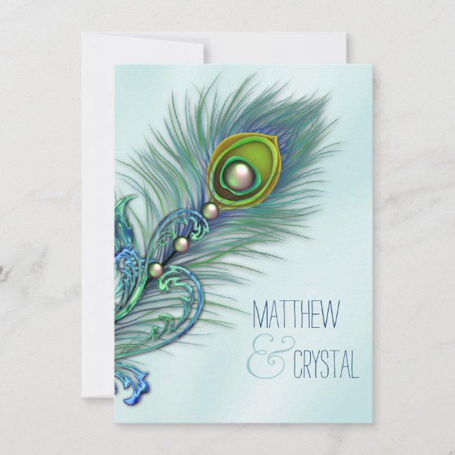 Invitation Mariage au paon bleu sarcelle et violet (Devant)