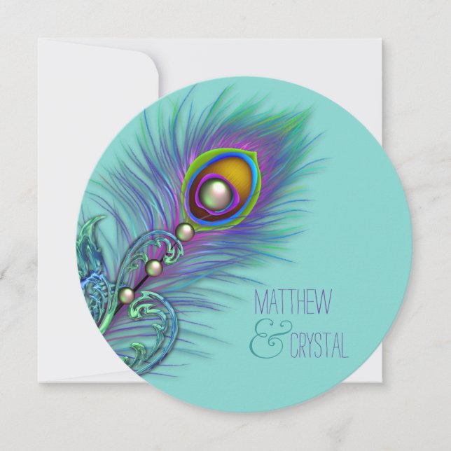 Invitation Mariage au paon bleu sarcelle et violet (Devant)