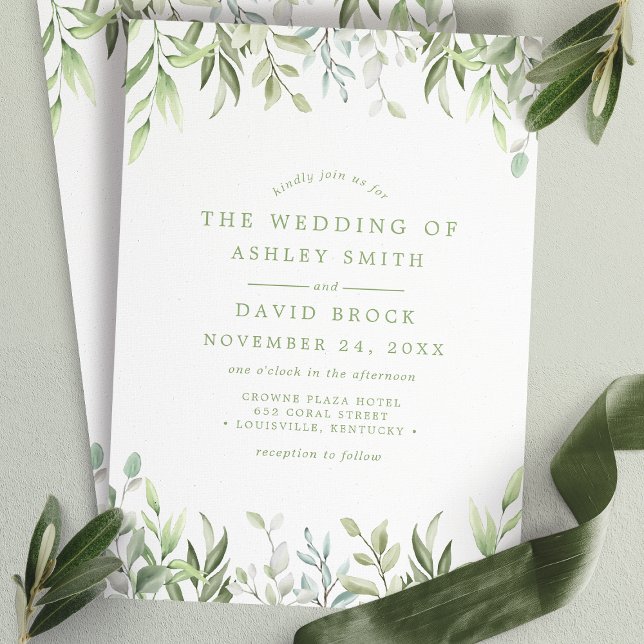 Invitation Mariage au papier aquarelle rustique avec verdure  (Créateur téléchargé)