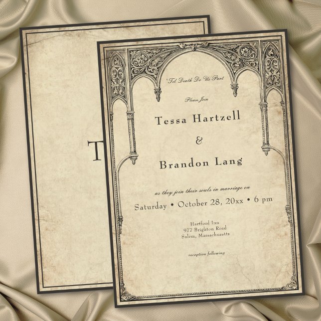 Invitation Mariage au Parchemin à l'Arche Gothique Médiévale  (Vintage Gothic Medieval Arch Parchment Wedding Invitation)
