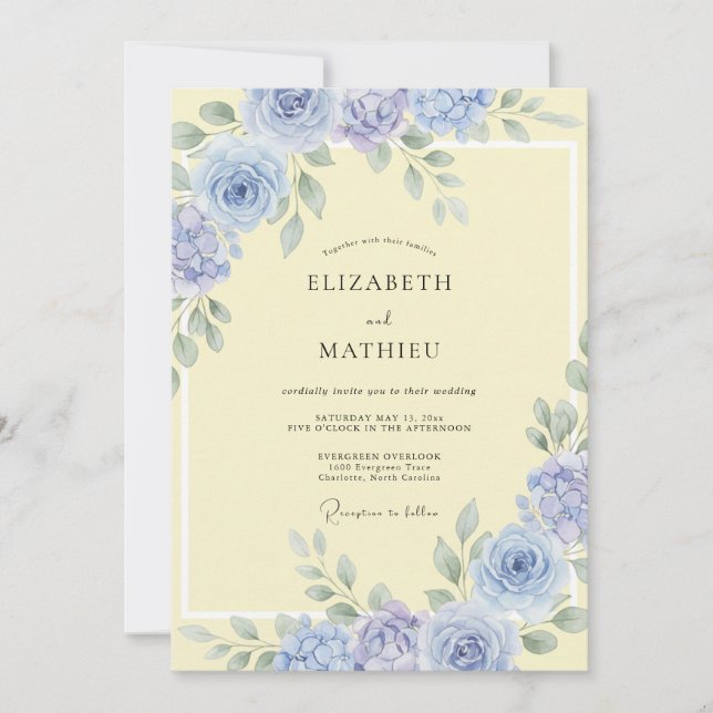 Invitation Mariage au pastel bleu barbeau (Devant)
