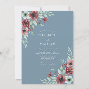 Invitation Mariage au pavot bleu acier