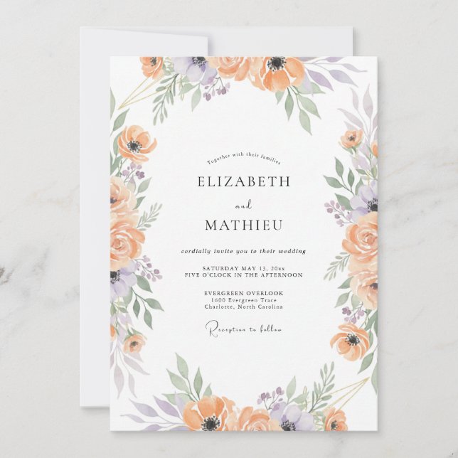 Invitation Mariage au Péché Lilas Ranunculus Eucalyptus Attén (Devant)