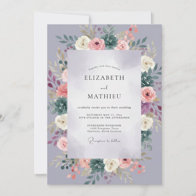 Invitation Mariage au Periwinkle Mauve avec Eucalyptus Succul (Devant)