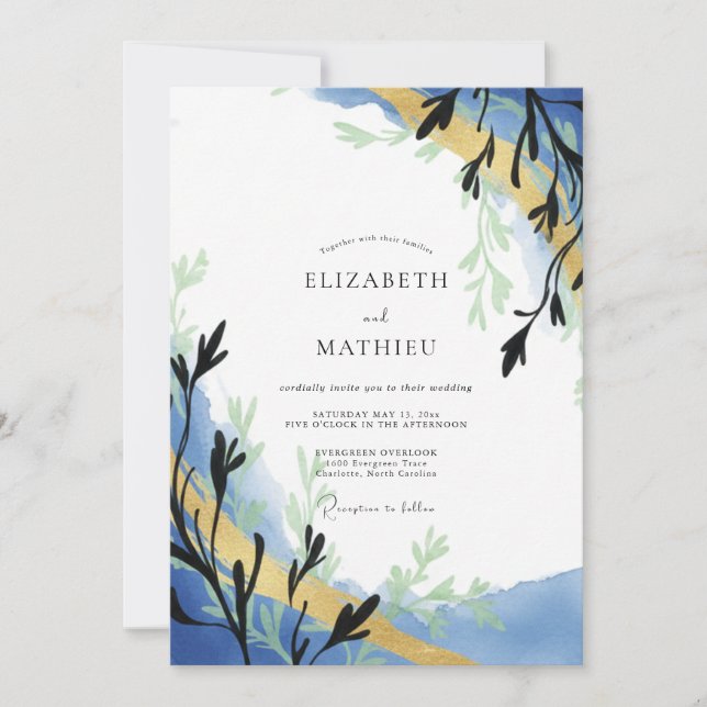 Invitation Mariage au Periwinkle Or Sprig Eucalyptus (Devant)