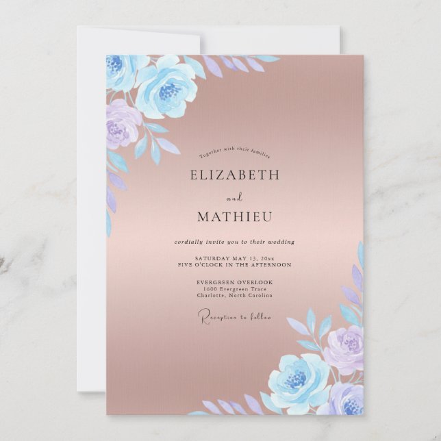 Invitation Mariage au Pétal de Lilas Cuivre (Devant)