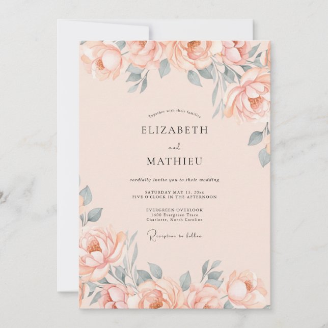 Invitation Mariage au Pétal de Pêche Douce Ardoise (Devant)