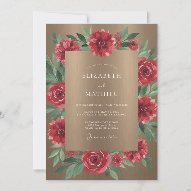 Invitation Mariage au pétale cramoisi bronze (Devant)