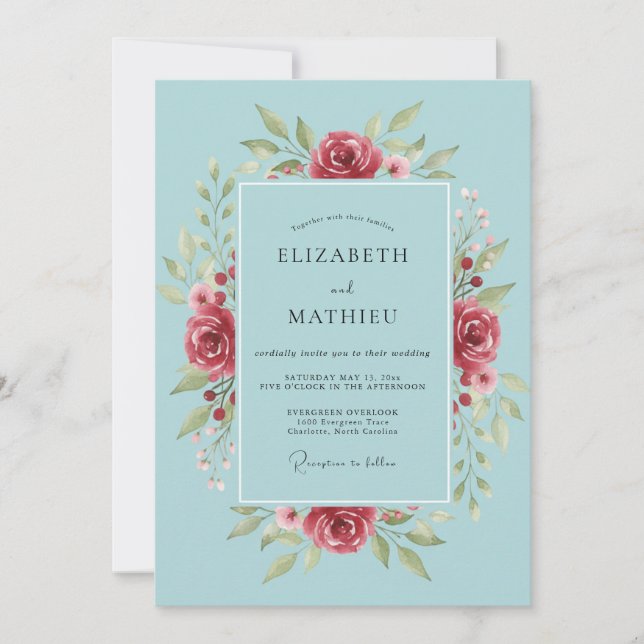 Invitation Mariage au pétale cramoisi céleste (Devant)