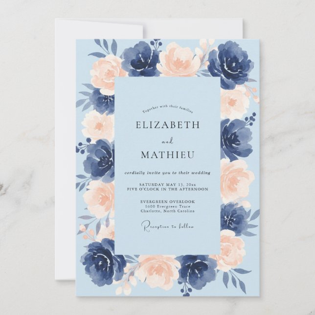Invitation Mariage au pétale d'abricot azur (Devant)