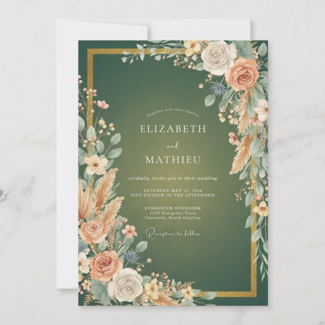 Invitation Mariage au pétale d'abricot émeraude (Devant)