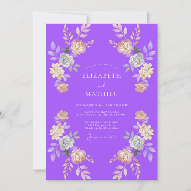 Invitation Mariage au pétale d'abricot violet (Devant)