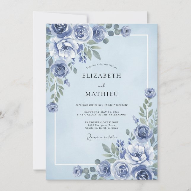 Invitation Mariage au pétale d'ardoise (Devant)