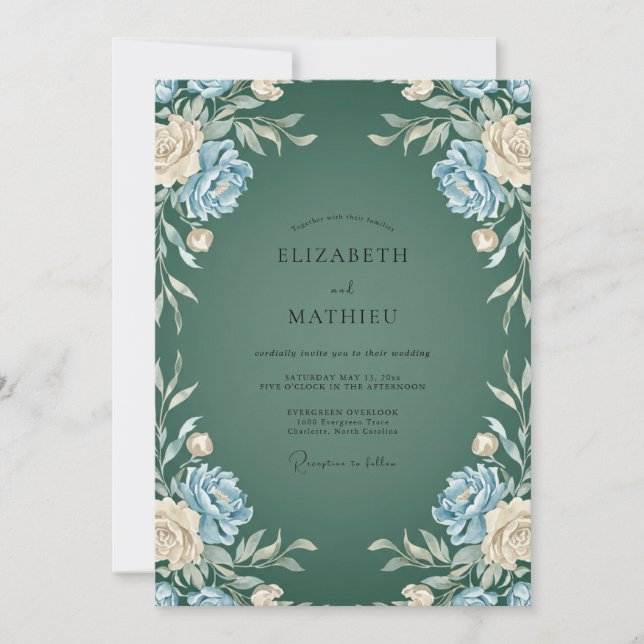 Invitation Mariage au pétale d'azur forestier (Devant)